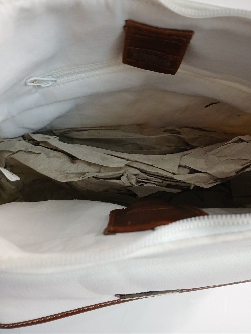 White Shoulder Bag | Strada Handbag | Small Purse | Brown Trim | Classic Style - Picture 6 of 6